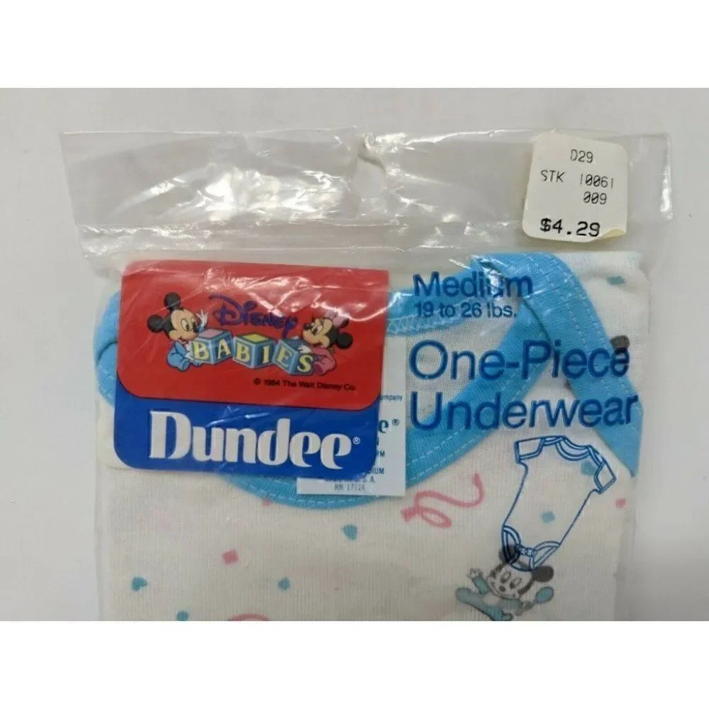 DISNEY BABIES DUNDEE ONE PIECE UNDERWEAR WHITE BLUE NOS MEDIUM 19-26LBS W/ PINS